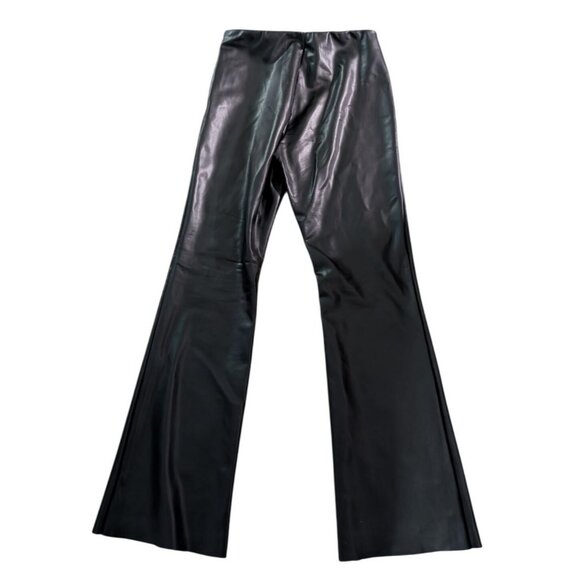 Women's M Forever 21 Faux Leather Flare Pants Black High Rise Bell Bottom Vegan - Picture 2 of 7
